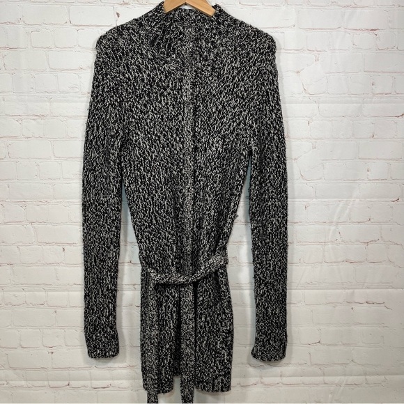 Theory Cardigan Sweater Womens Medium Gray Wool Alpaca Long Belted Snaps - Picture 1 of 14